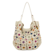 Los Feliz Large Tote - Hand Crochet - Natural Multi Flowers