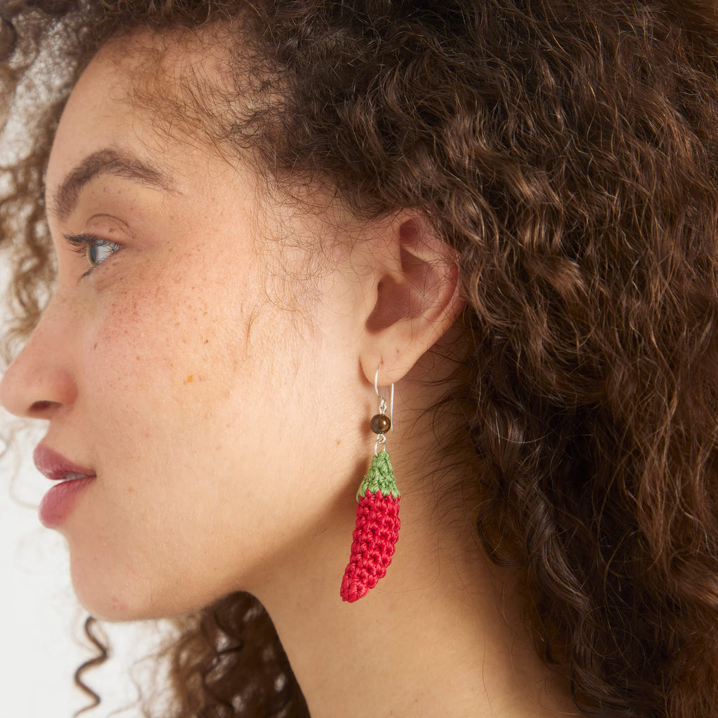 The Sak Cyrus Charm Earrings - Hand Crochet - Chili Peppers
