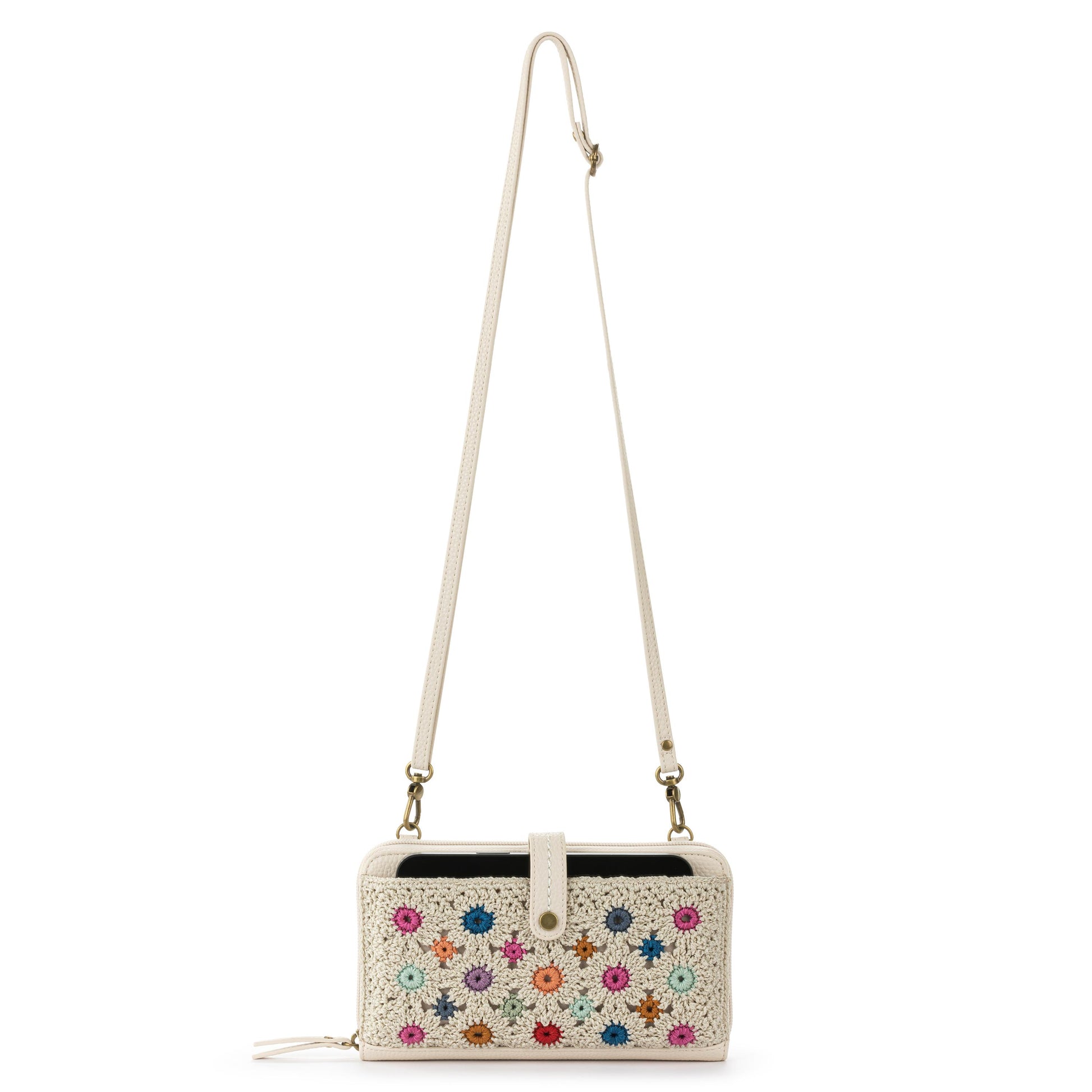 The Sak Iris Large Smartphone Crossbody Crochet - |Natural Multi Flower|