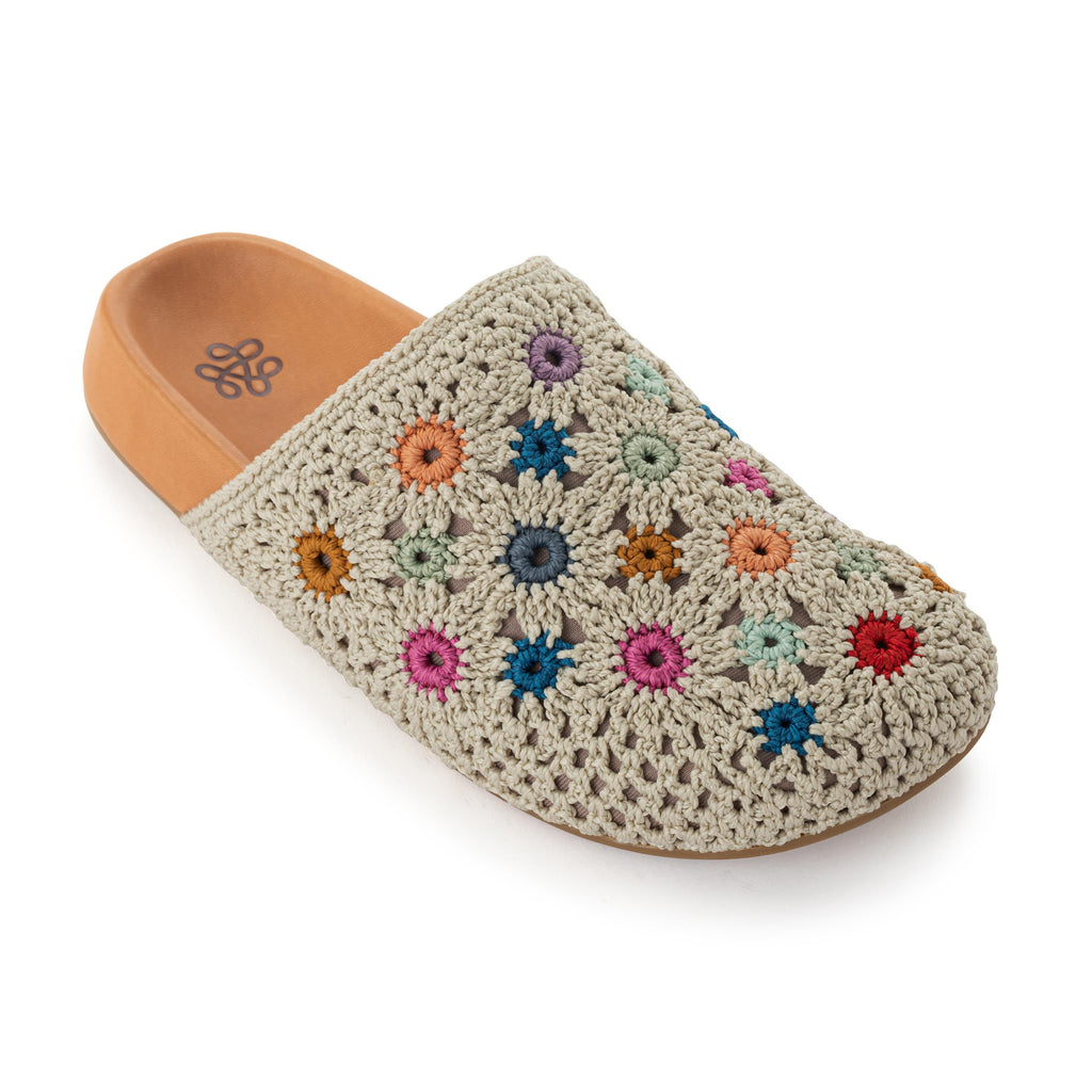The Sak Bolinas Clog - Hand Crochet - Natural Grey Multi Flowers