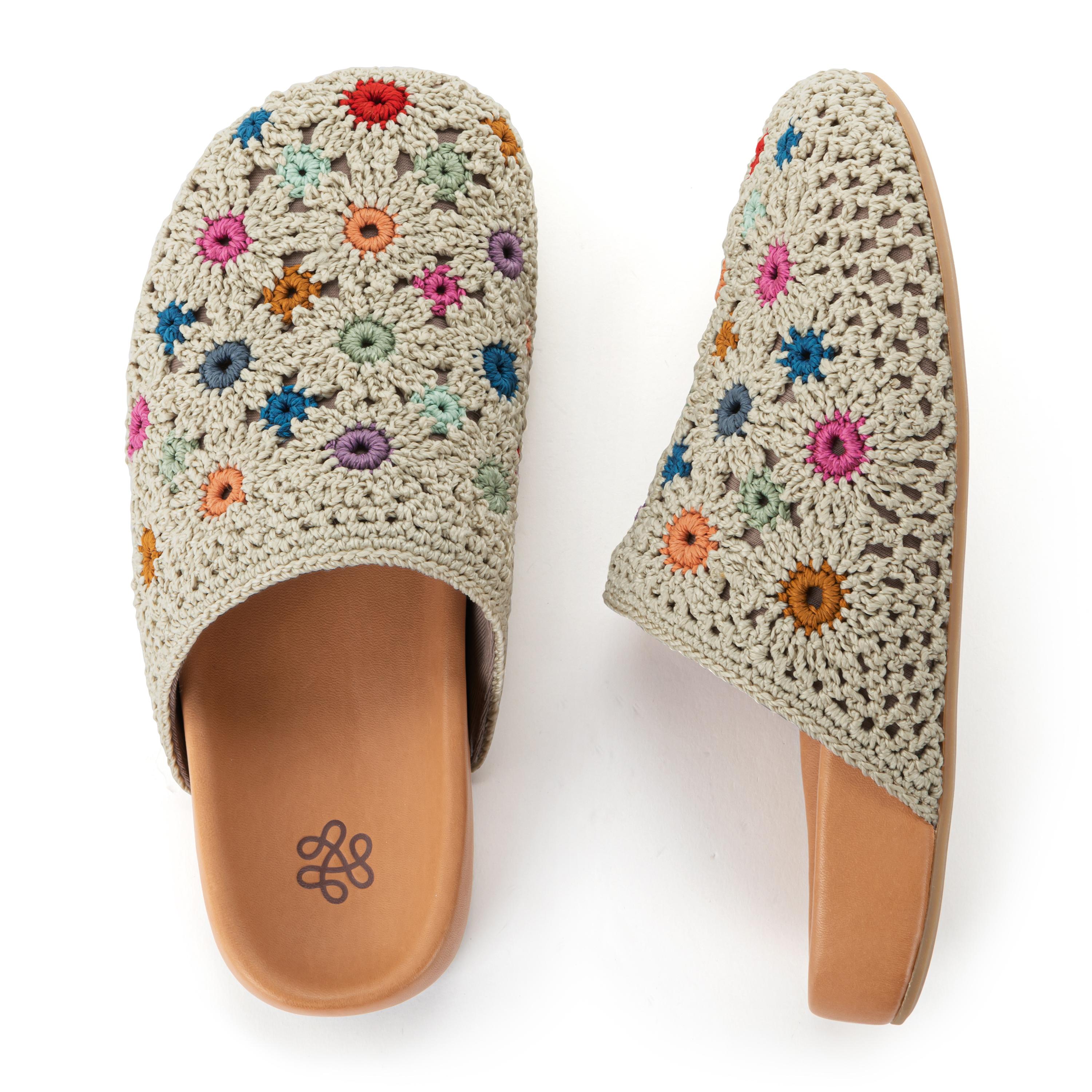 The Sak Bolinas Clog - Hand Crochet - Natural Grey Multi Flowers