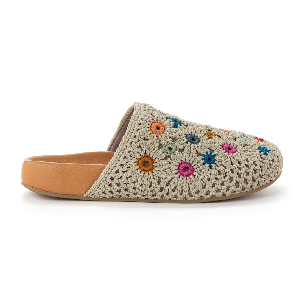 The Sak Bolinas Clog - Hand Crochet - Natural Grey Multi Flowers