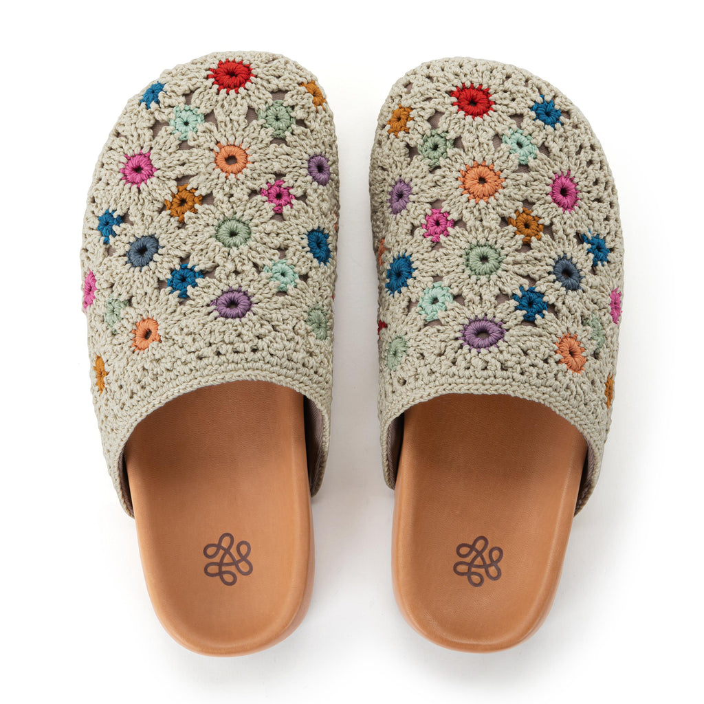 The Sak Bolinas Clog - Hand Crochet - Natural Grey Multi Flowers