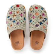 Bolinas Clog - Hand Crochet - Natural Grey Multi Flowers