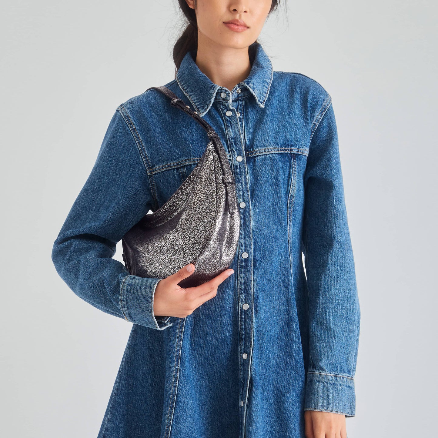 The Sak Tess Crescent Shoulder Bag - Leather - Dark Silver