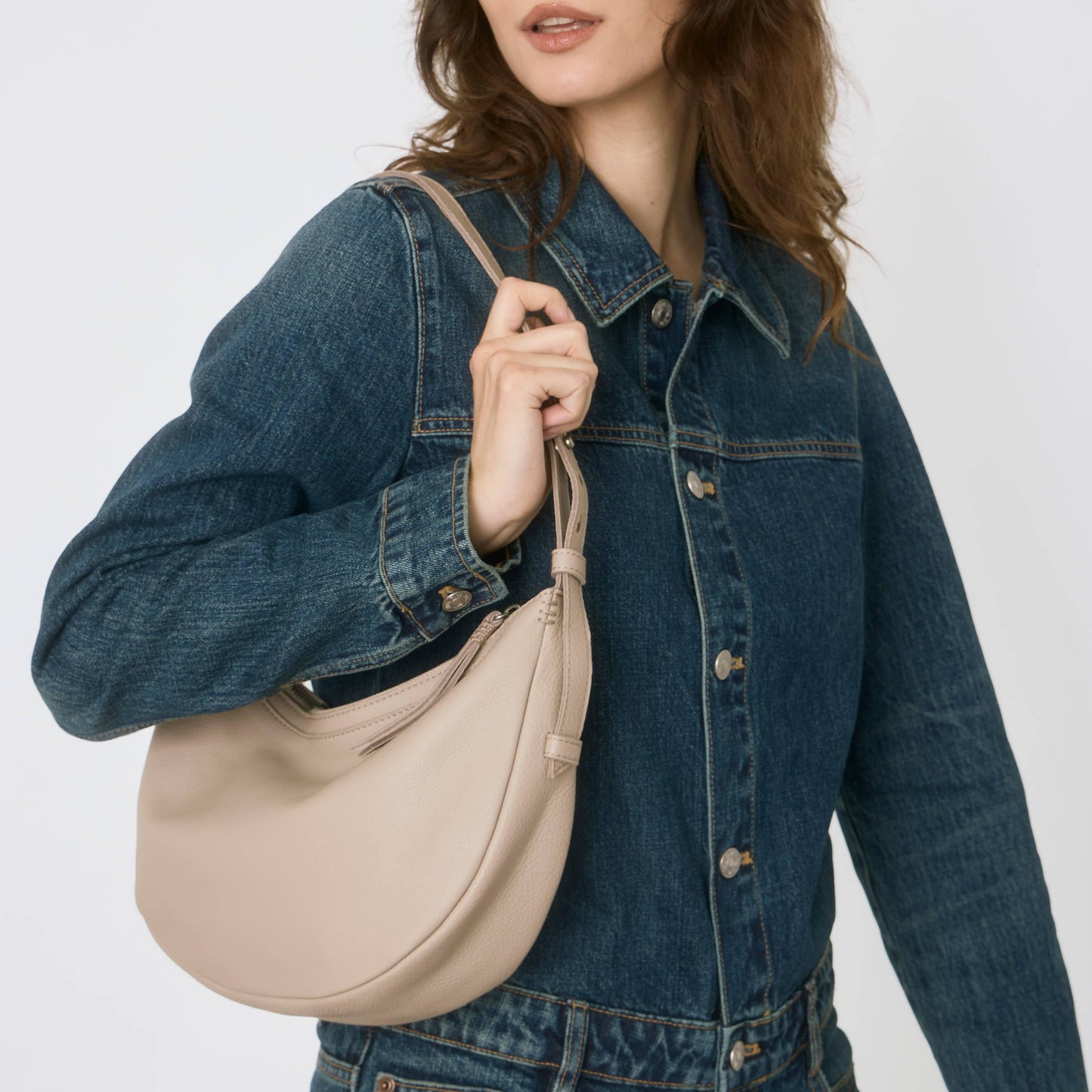 The Sak Tess Crescent Shoulder Bag - Leather - Sand