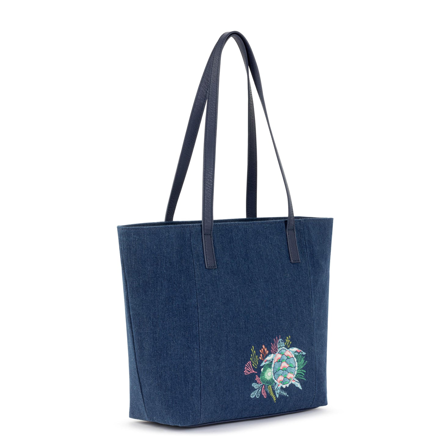 The Sak Melrose Shoulder Tote Denim - Reef Seascape Embroidery