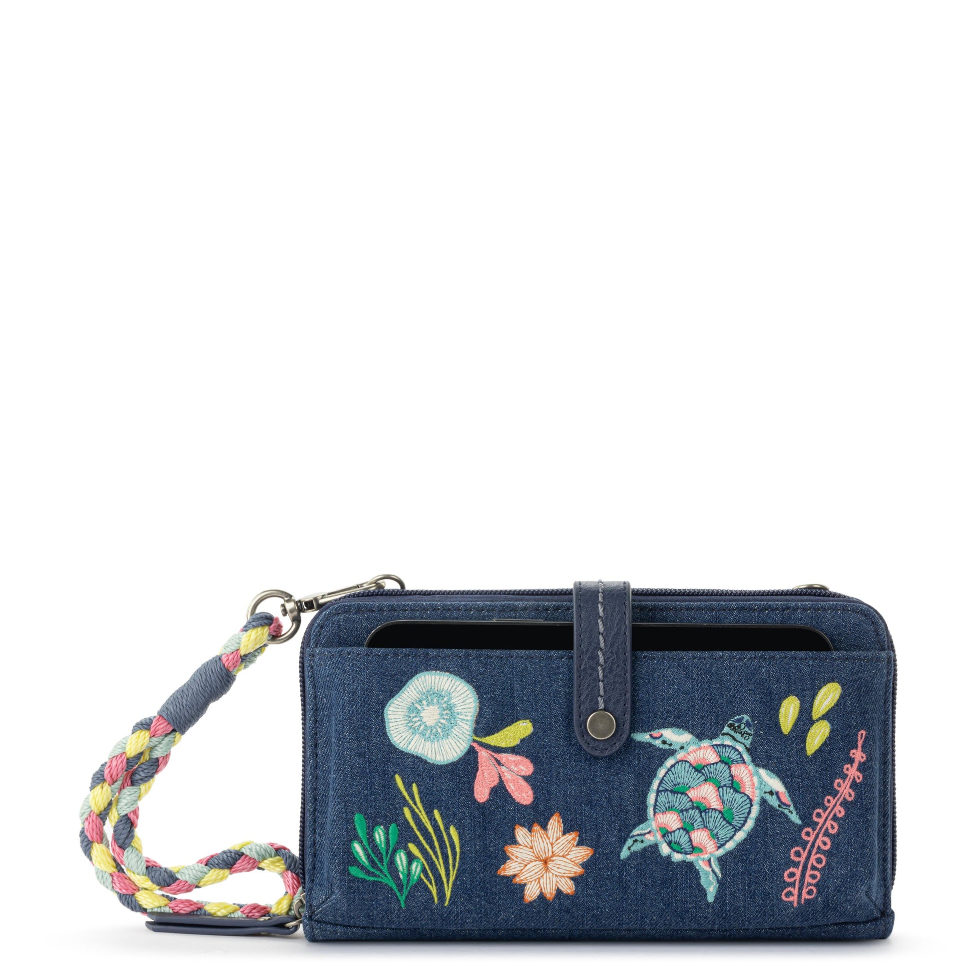 The Sak Iris Large Smartphone Crossbody Denim - |Reef Seascape Embroidery|