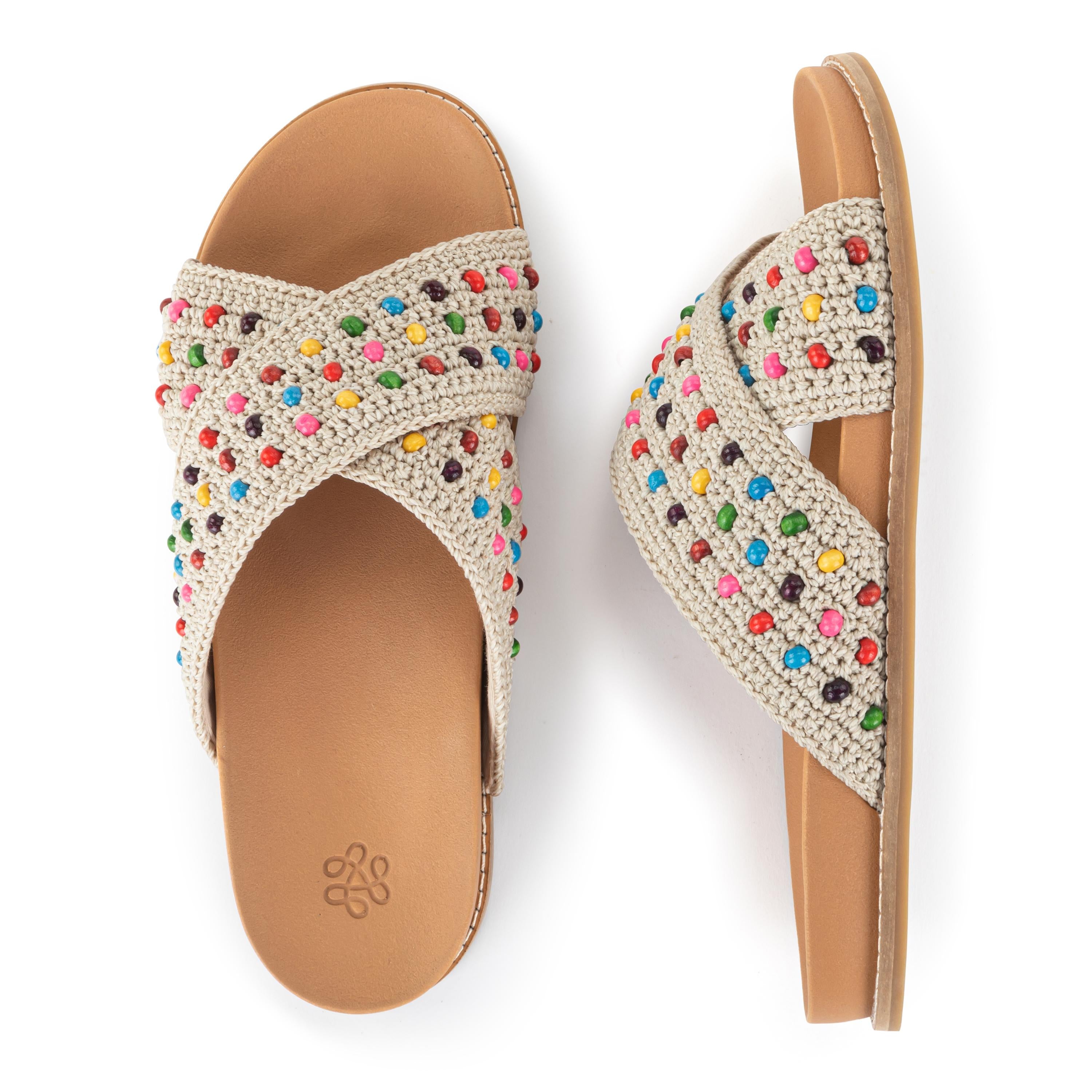 The Sak Penelope Sandal - Hand Crochet - Ecru Multi Beads