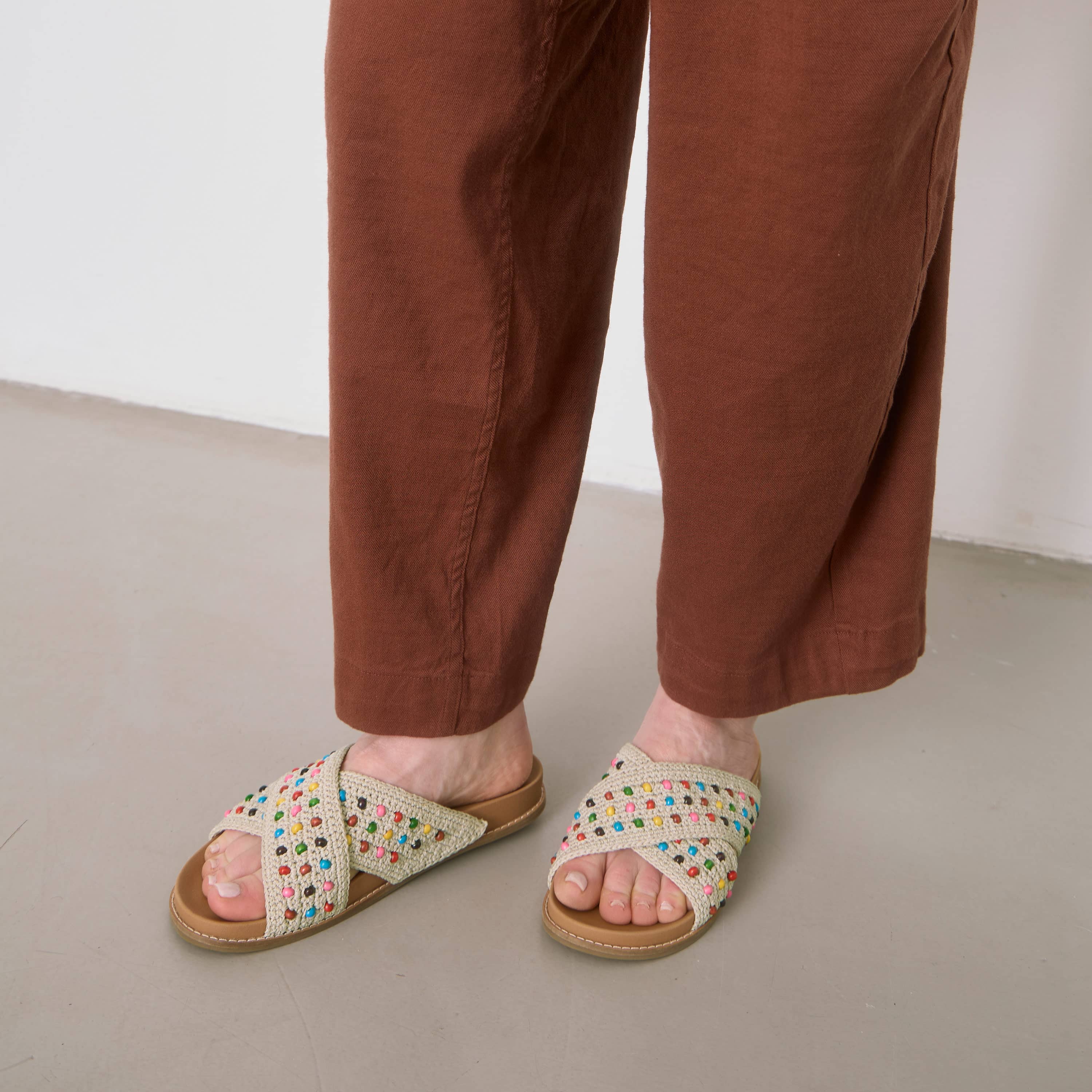 The Sak Penelope Sandal - Hand Crochet - Ecru Multi Beads
