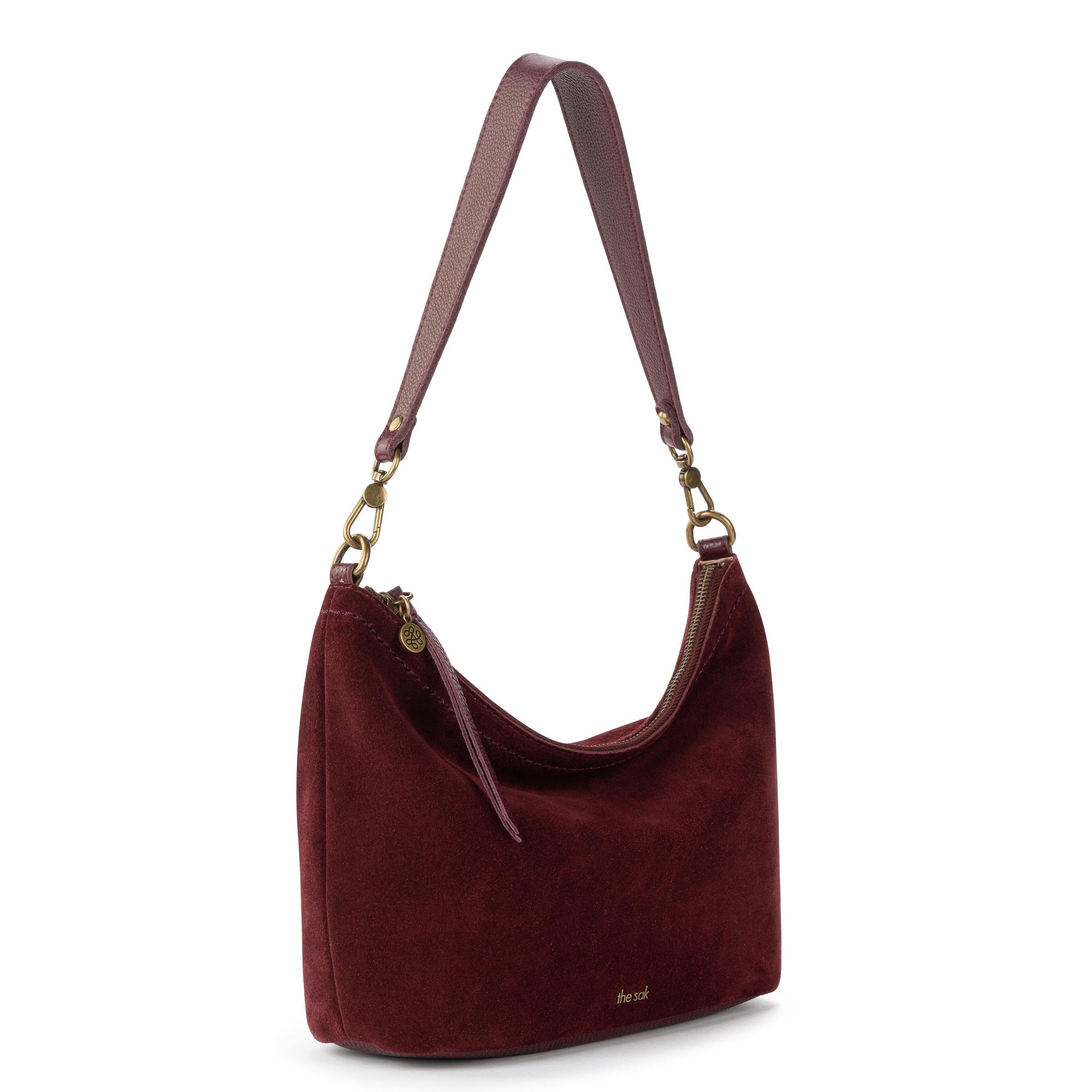 The Sak Jasmine Small Hobo Leather - Black Cherry Suede