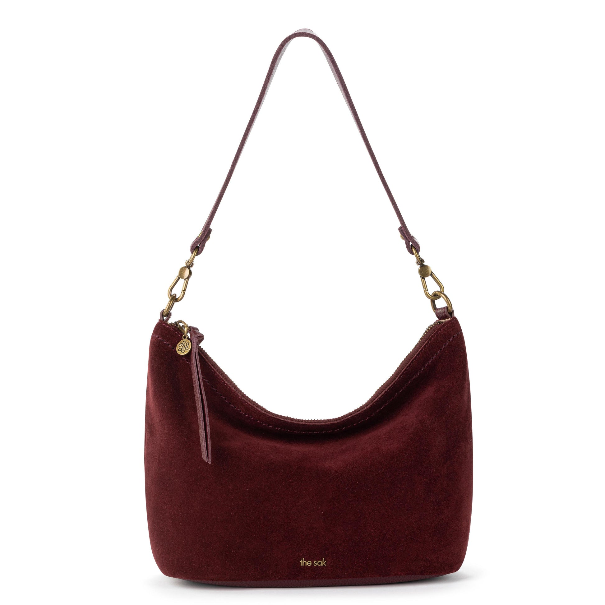 The Sak Jasmine Small Hobo Leather - Black Cherry Suede