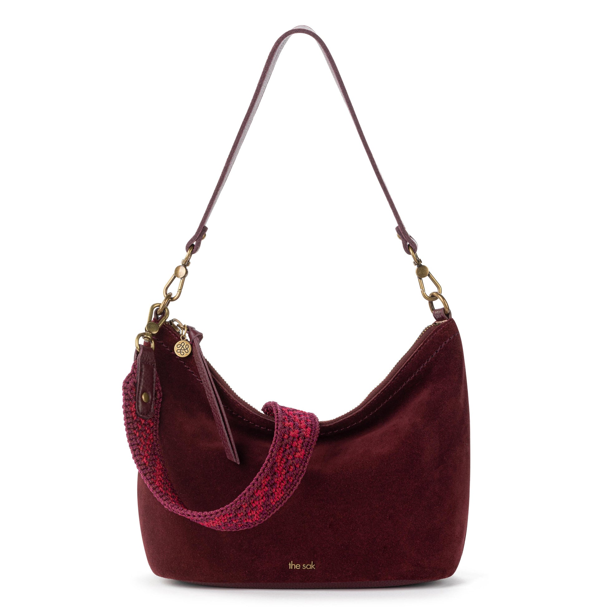 The Sak Jasmine Small Hobo Leather - Black Cherry Suede