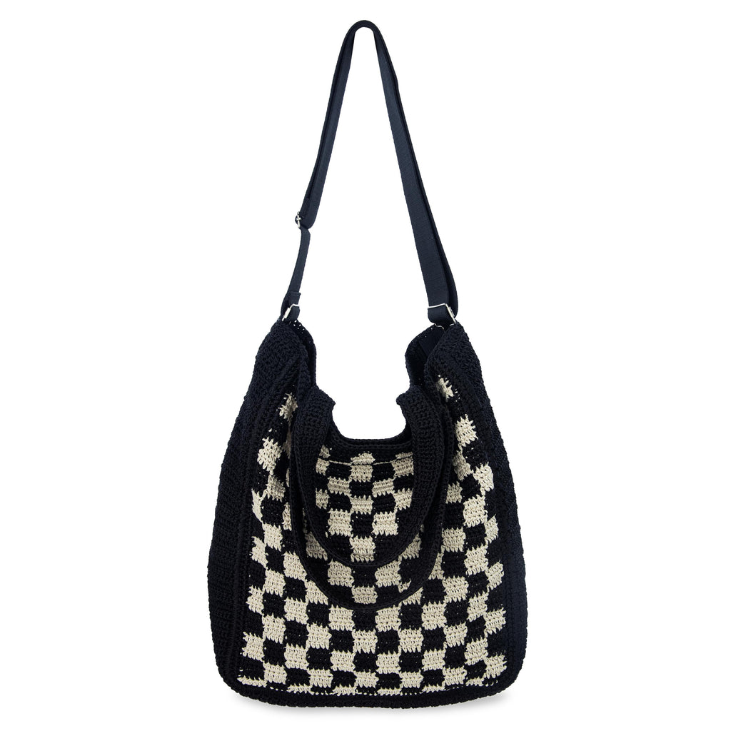 The Sak Lanie Market Tote - Hand Crochet - Black Check