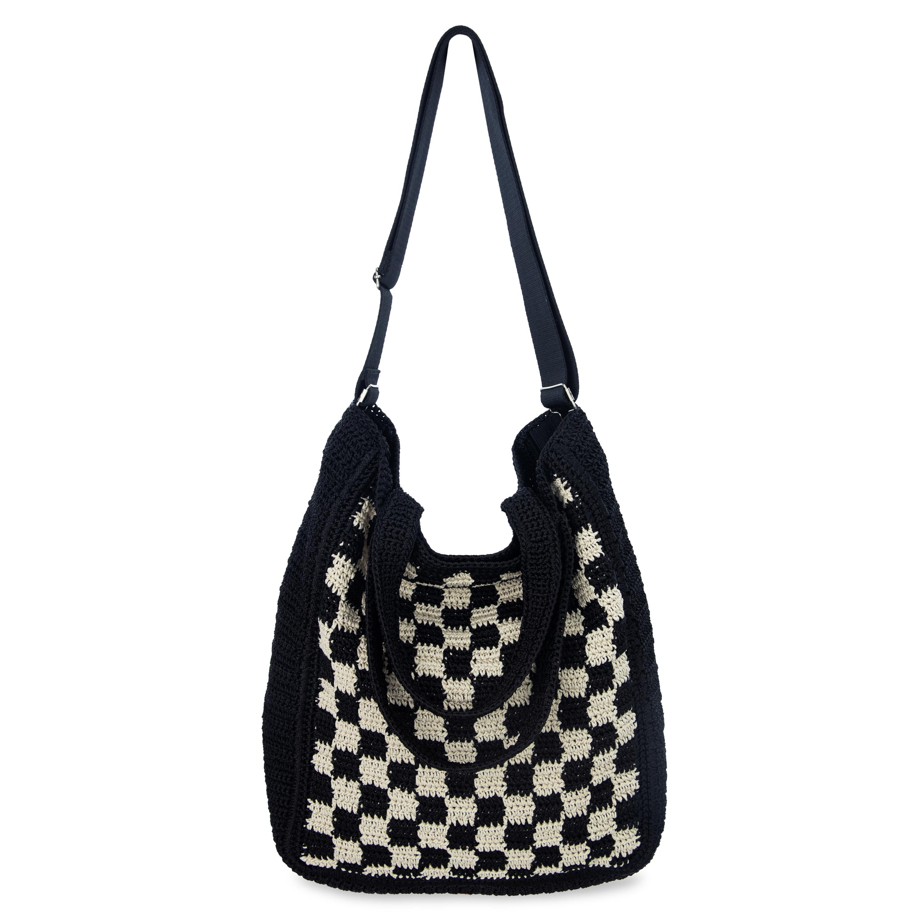 The Sak Lanie Market Tote - Hand Crochet - Black Check