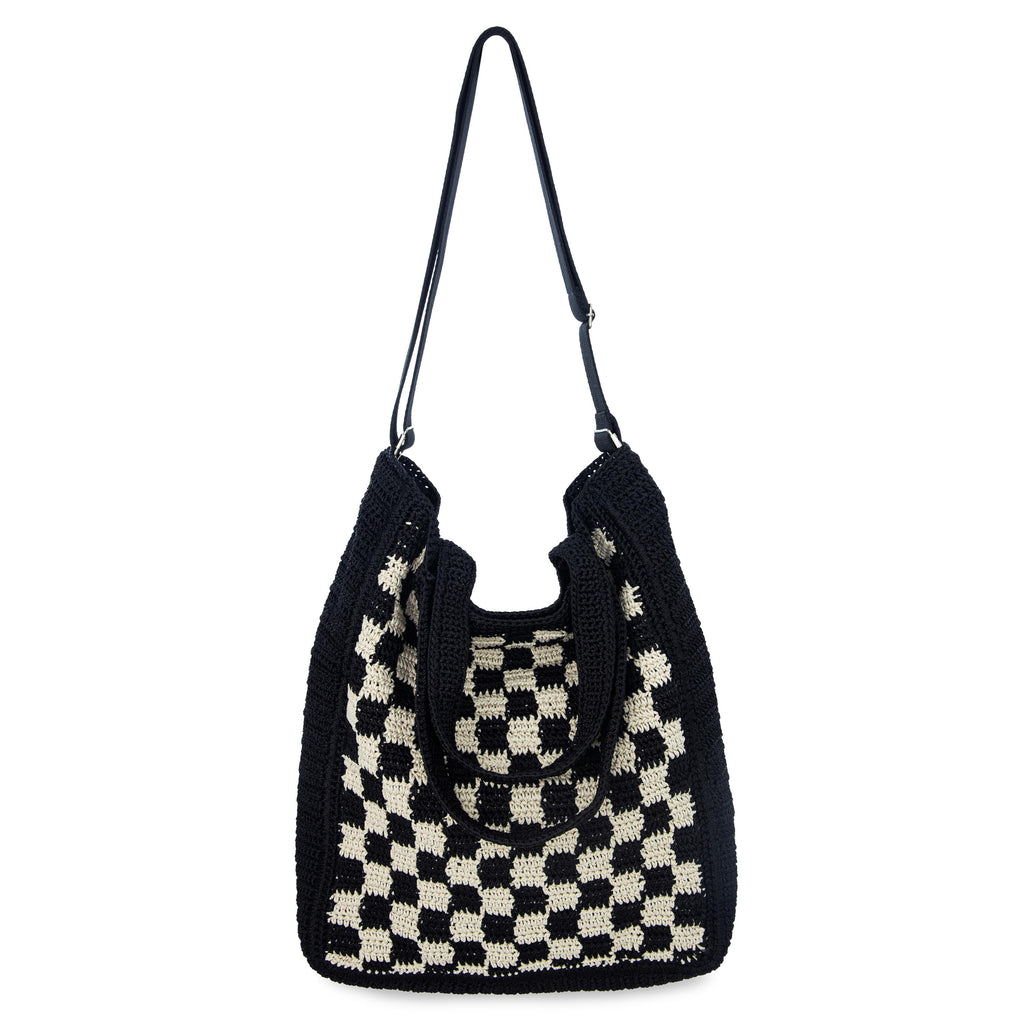 The Sak Lanie Market Tote - Hand Crochet - Black Check