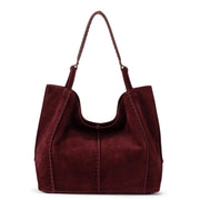 Los Feliz Large Tote - Leather - Black Cherry Suede