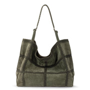 Los Feliz Large Tote - Leather - Moss Suede Patch