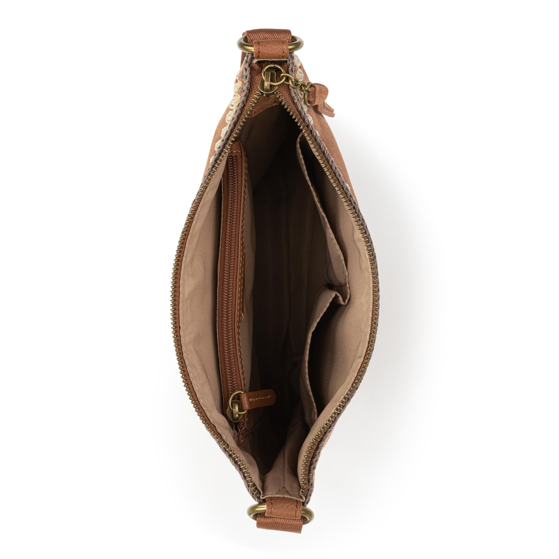 The Sak Lucia Crossbody Leather - Tobacco Suede Blanket Stitch