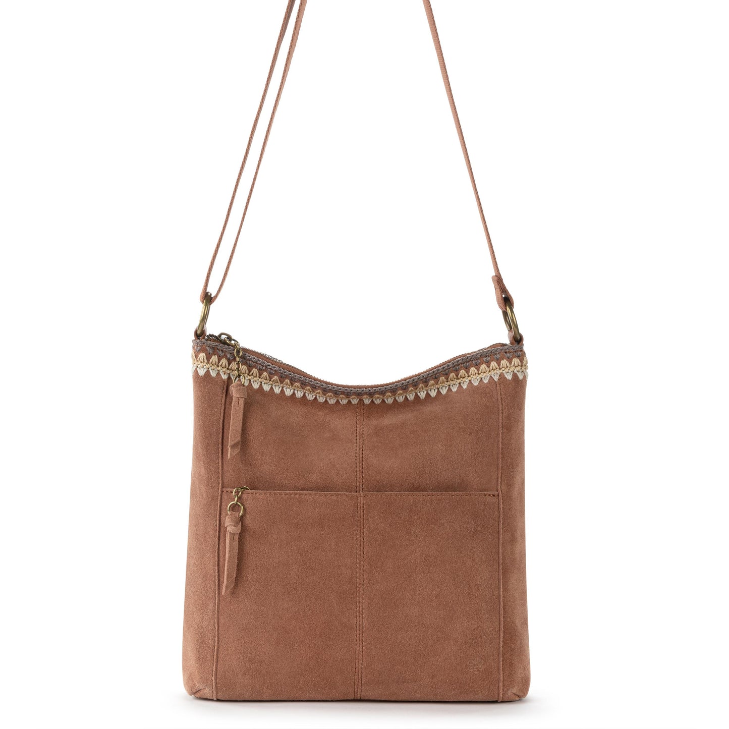 The Sak Lucia Crossbody Leather - Tobacco Suede Blanket Stitch