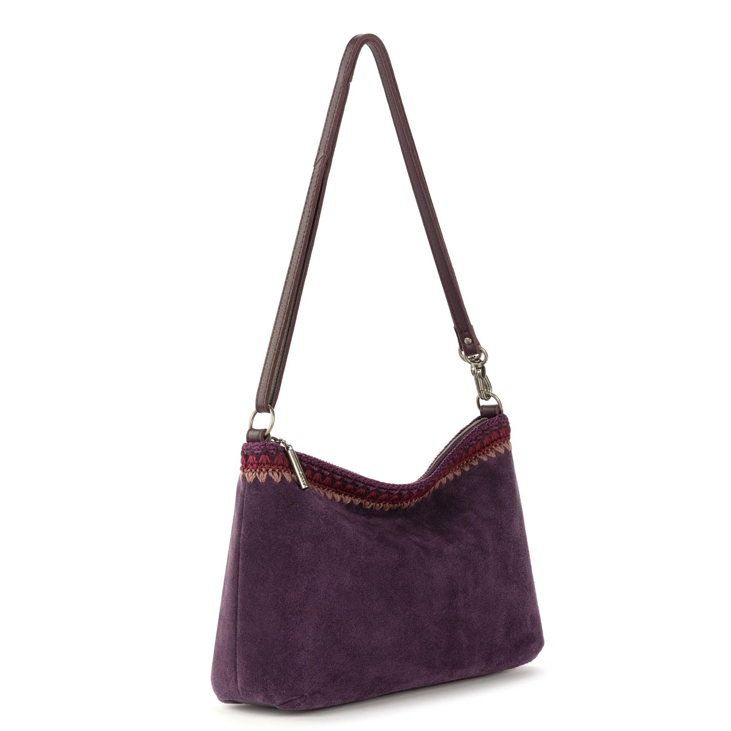 The Sak Lumi Crossbody Leather - Aubergine Suede Blanket Stitch