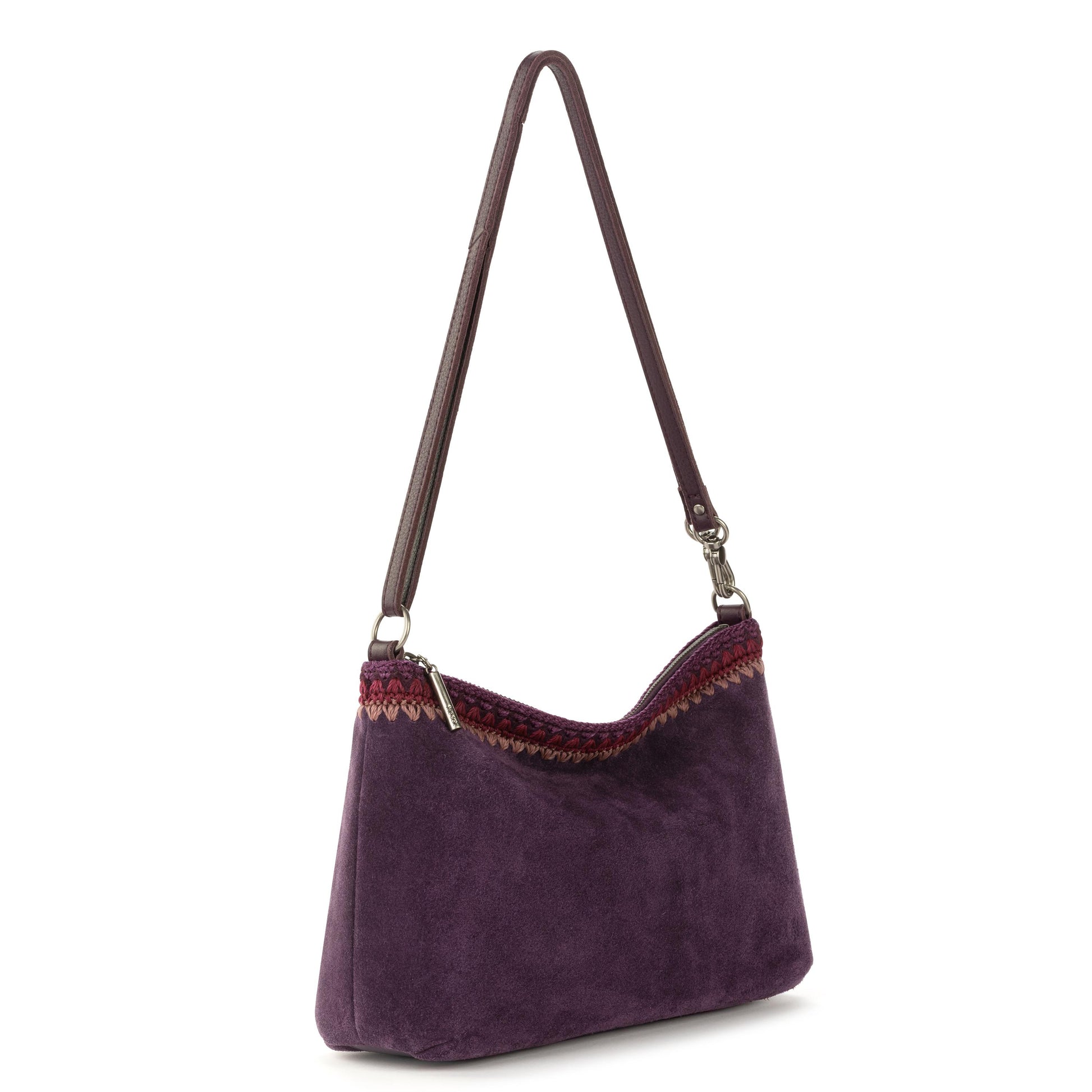 The Sak Lumi Crossbody Leather - Aubergine Suede Blanket Stitch