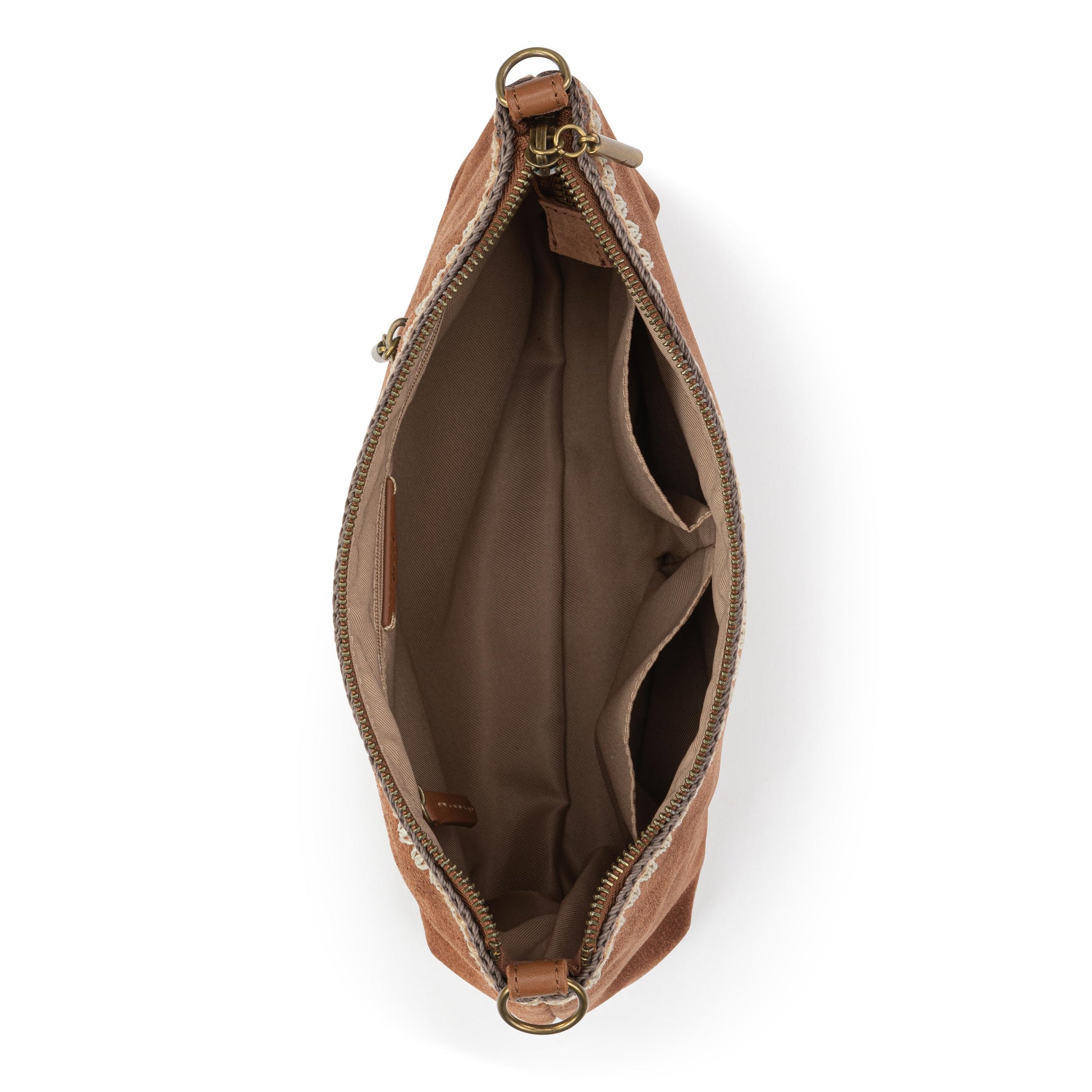 The Sak Lumi Crossbody Leather - Tobacco Suede Blanket Stitch