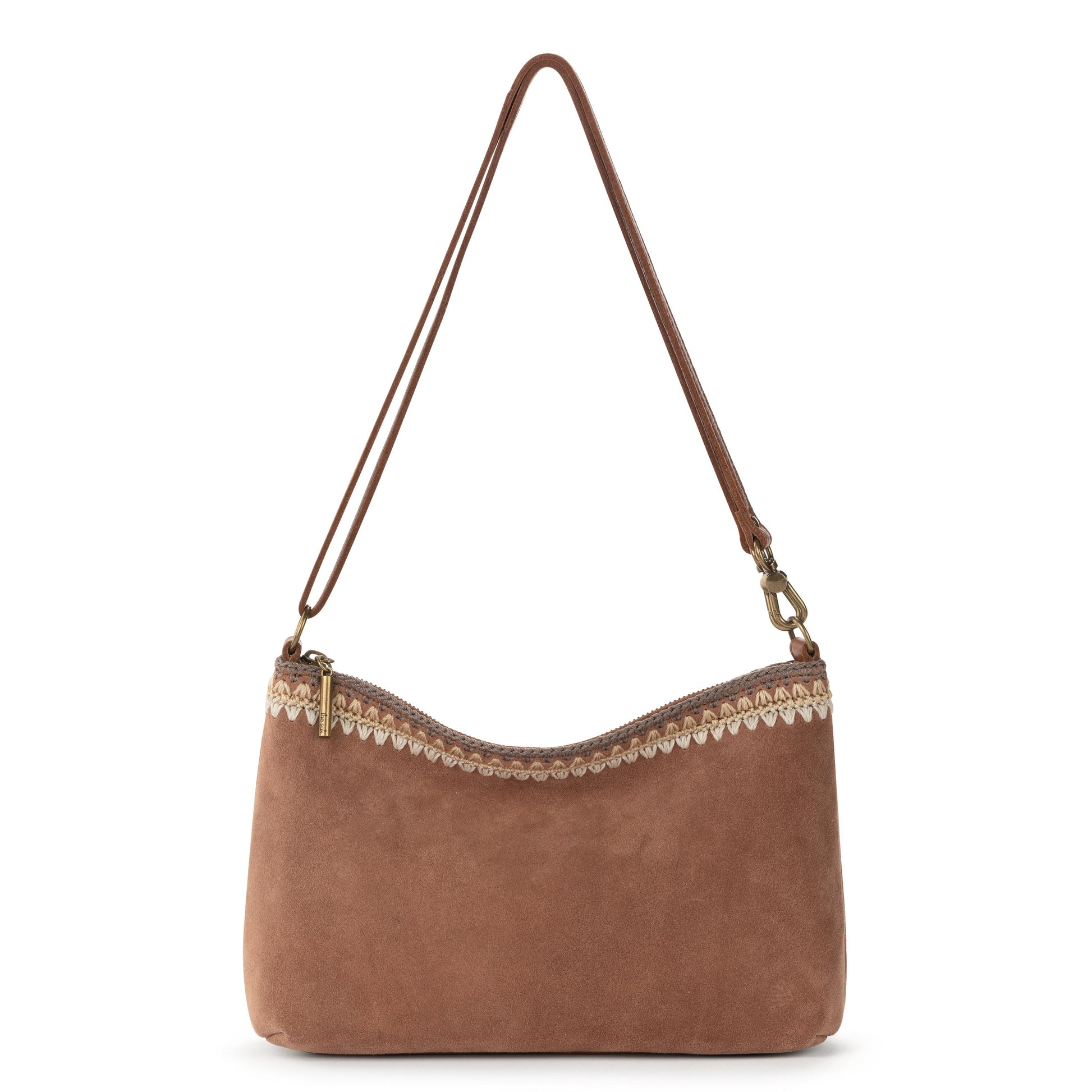 The Sak Lumi Crossbody Leather - Tobacco Suede Blanket Stitch