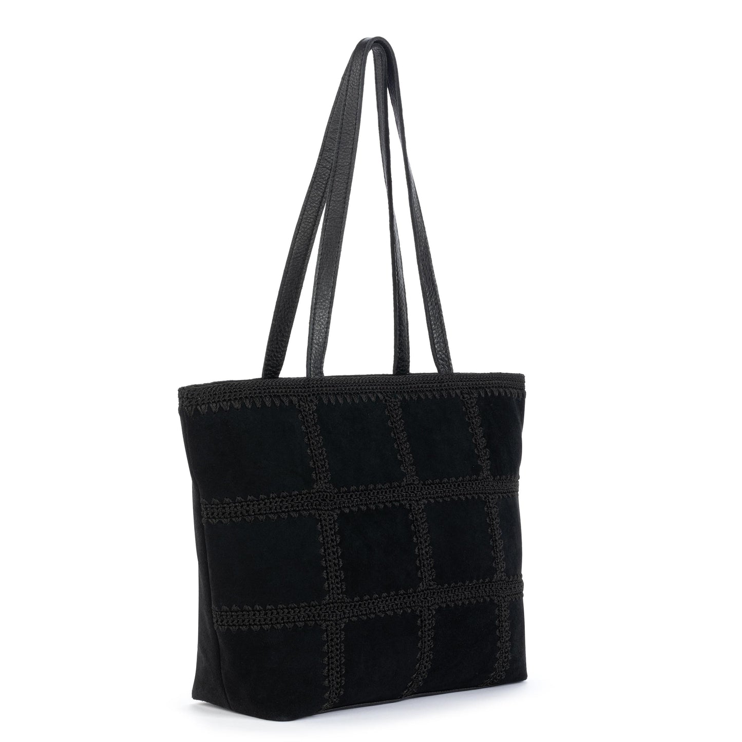 The Sak Melrose Shoulder Tote Leather - Black Suede Patch