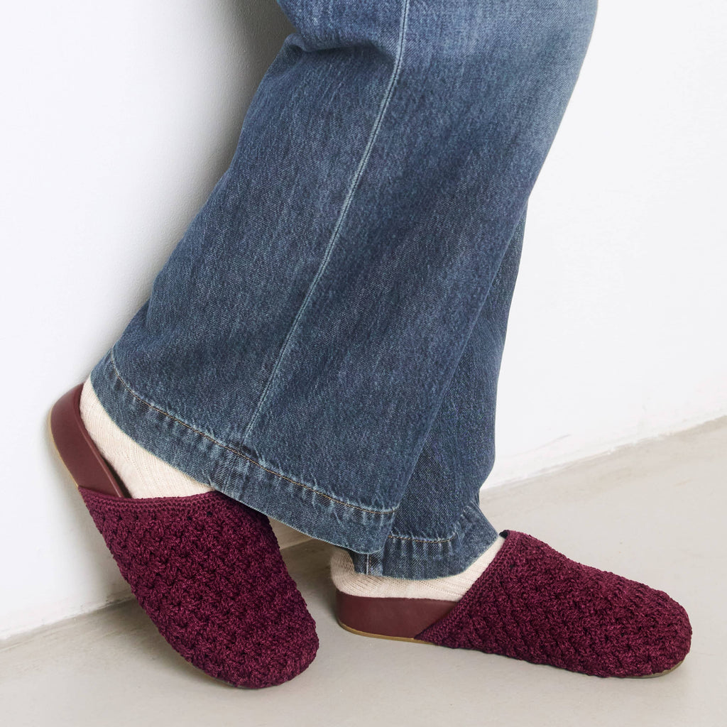 The Sak Bolinas Clog - Hand Crochet - Black Cherry Cozy Weave
