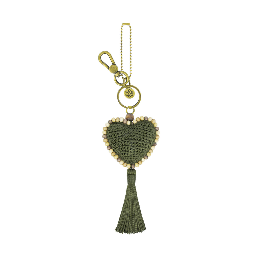 The Sak Yarnicharmz Dangle - Hand Crochet - Moss Tonal Heart