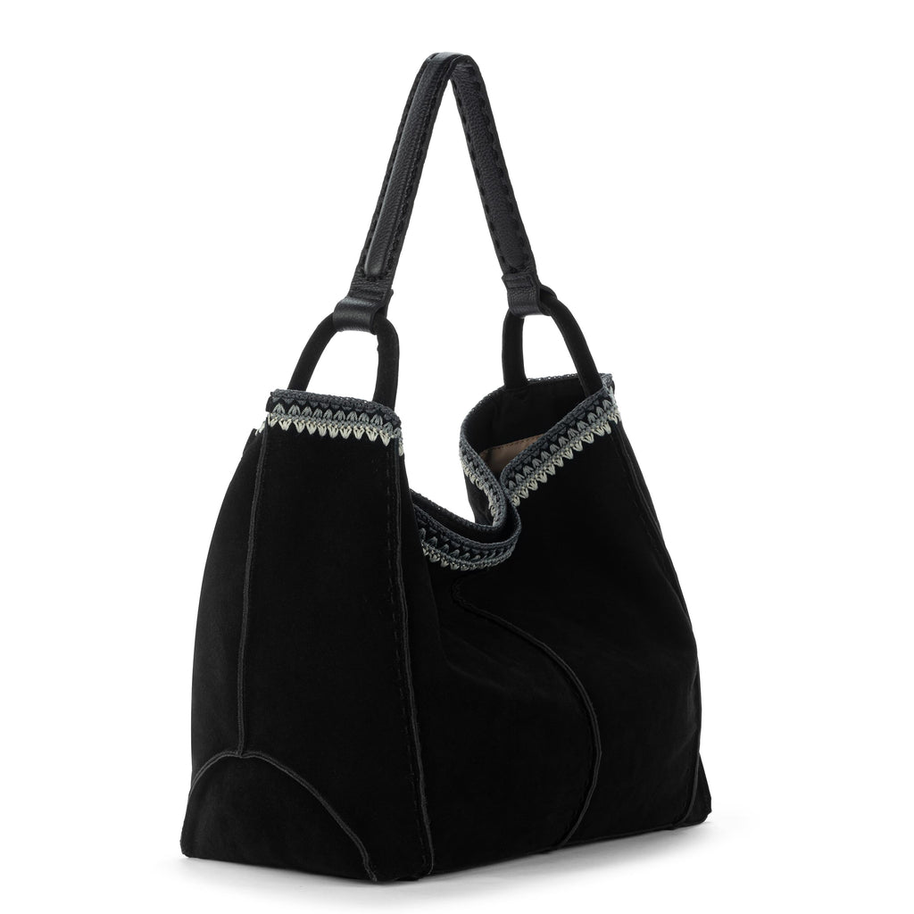 The Sak Los Feliz Large Tote - Leather - Black Suede Blanket Stitch