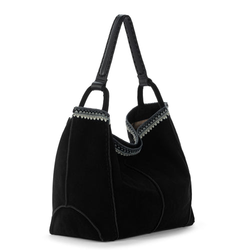 The Sak Los Feliz Large Tote - Leather - Black Suede Blanket Stitch