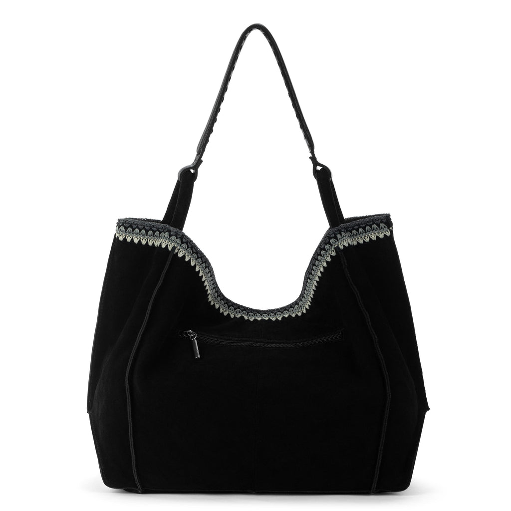 The Sak Los Feliz Large Tote - Leather - Black Suede Blanket Stitch