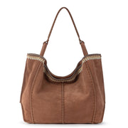 Los Feliz Large Tote - Leather - Tobacco Suede Blanket Stitch