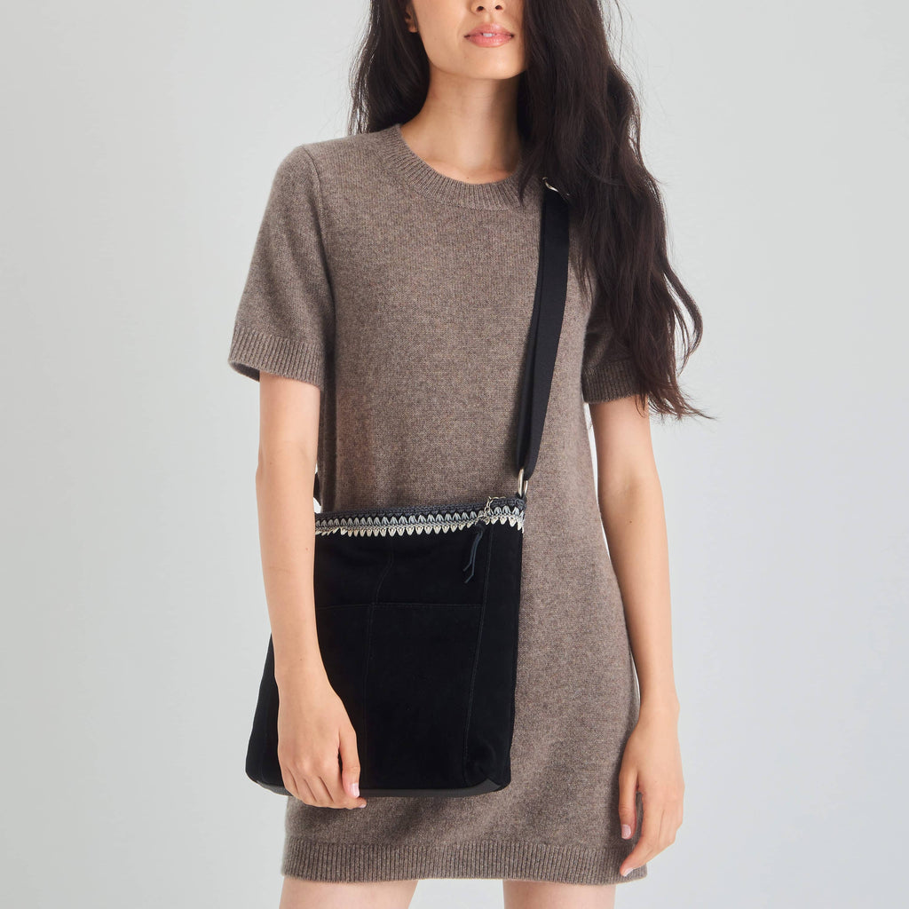 The Sak Lucia Crossbody - Leather - Black Suede Blanket Stitch