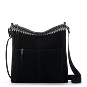 Lucia Crossbody - Leather - Black Suede Blanket Stitch