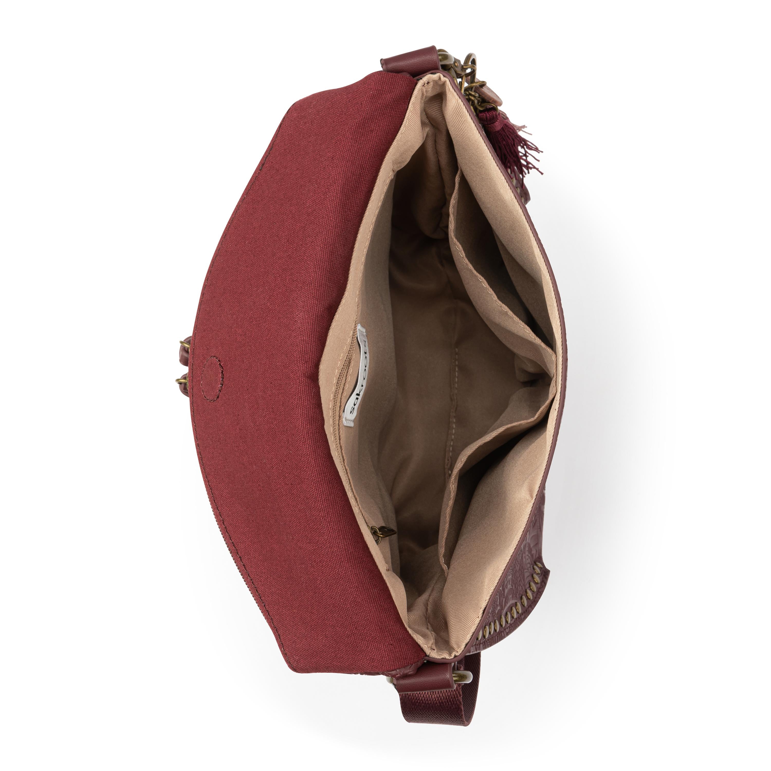 Sakroots Arcadia Flap Crossbody - Vegan Leather - Black Cherry