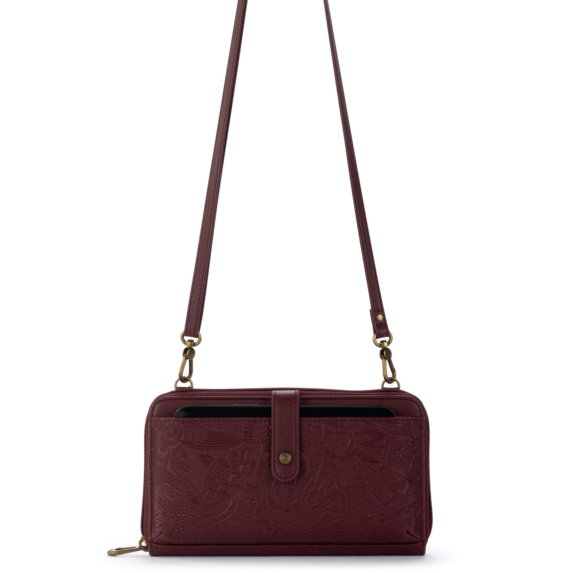 Sakroots Arcadia Recycled Large Smartphone Crossbody Vegan Leather - Black Cherry