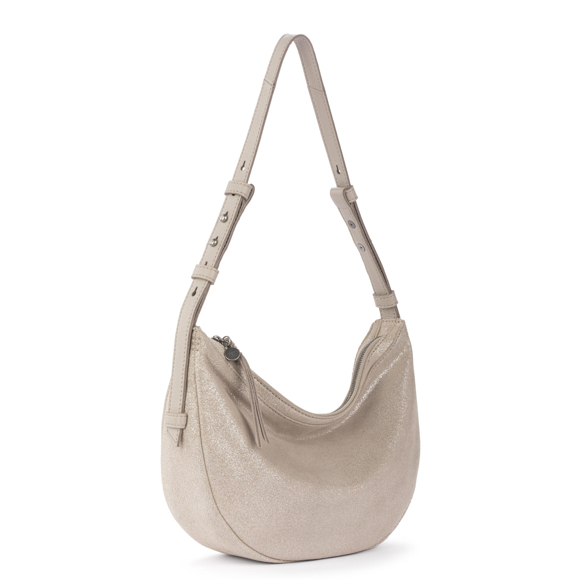The Sak Tess Crescent Shoulder - Leather - Sand Sparkle Suede
