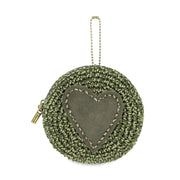 Circle Coin Pouch - Hand Crochet - Moss Static Suede Heart