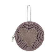 Circle Coin Pouch - Hand Crochet - Mushroom Suede Heart