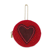 Circle Coin Pouch - Hand Crochet - Scarlet Black Cherry Heart