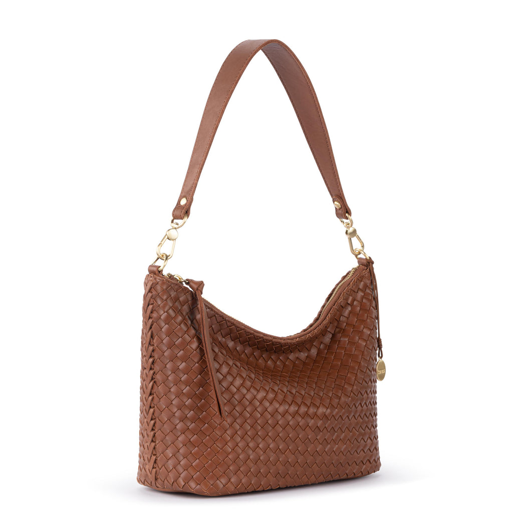 The Sak Juniper Small Hobo - Leather - Woven Cognac