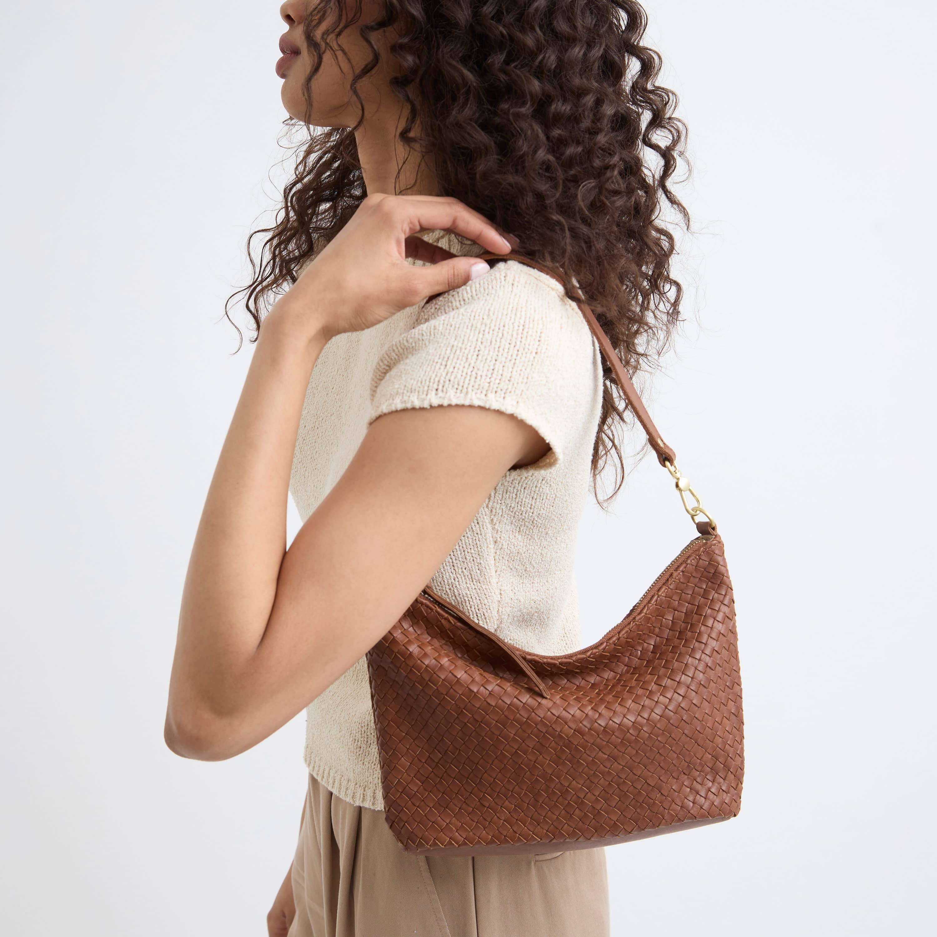 The Sak Juniper Small Hobo - Leather - Woven Cognac