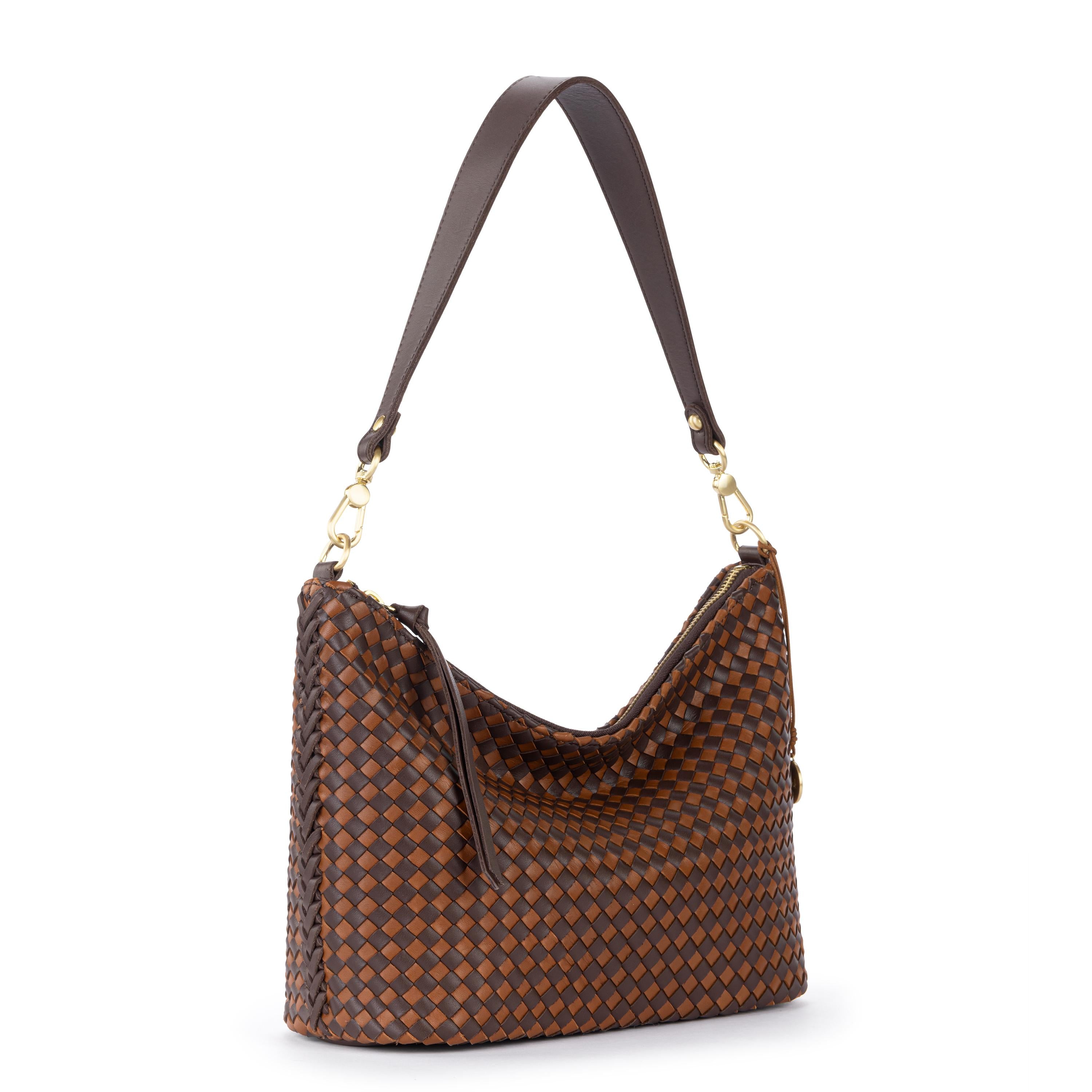 The Sak Juniper Small Hobo - Leather - Woven Mahogany Cognac