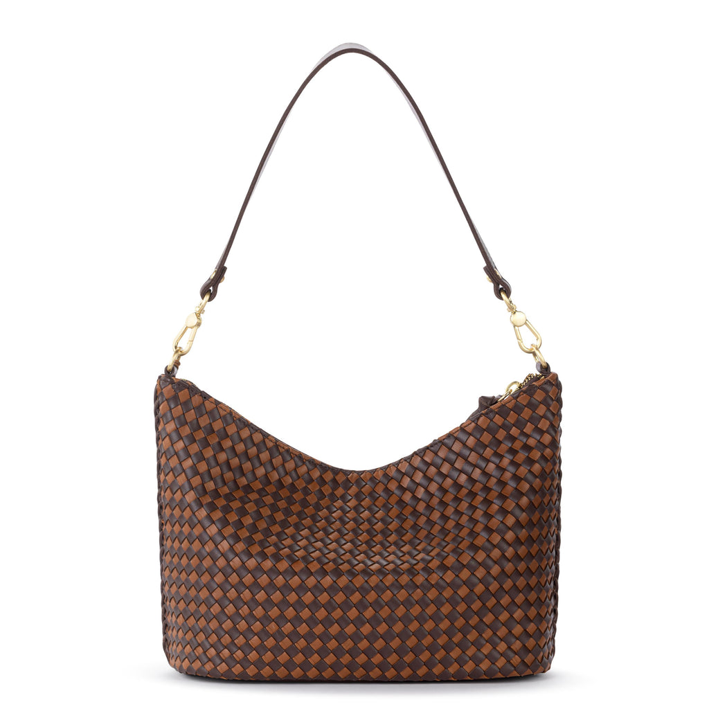 The Sak Juniper Small Hobo - Leather - Woven Mahogany Cognac