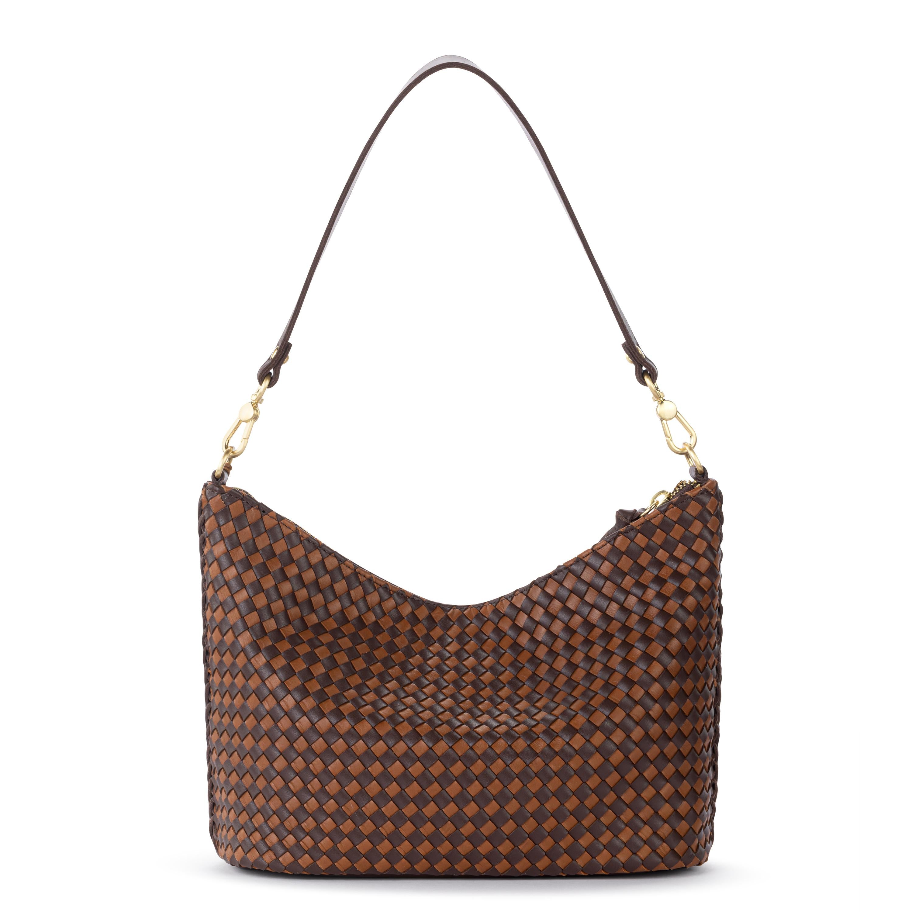 The Sak Juniper Small Hobo - Leather - Woven Mahogany Cognac
