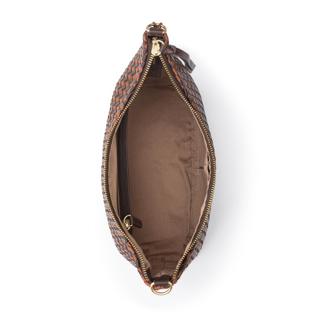 The Sak Juniper Small Hobo - Leather - Woven Mahogany Cognac