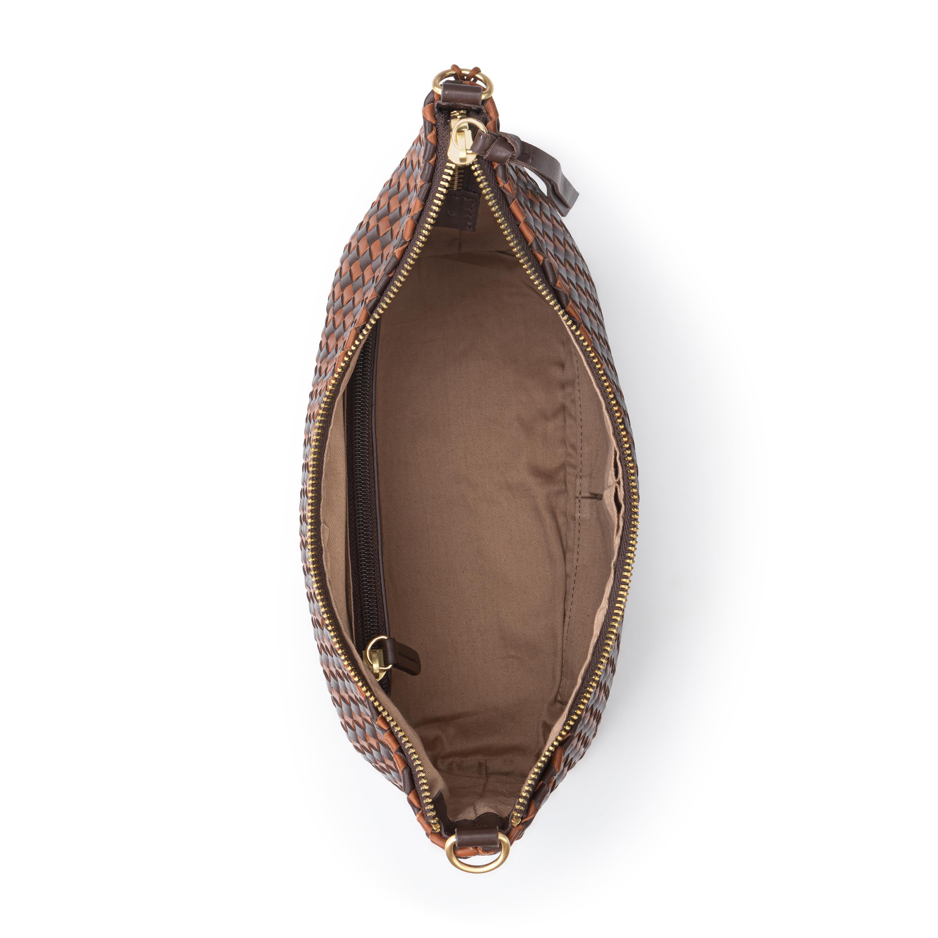 The Sak Juniper Small Hobo - Leather - Woven Mahogany Cognac
